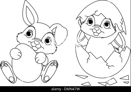 Easter Bunny coloring page Stock Vector