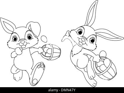 Easter Bunny Hiding Eggs. Coloring page Stock Vector Image & Art - Alamy