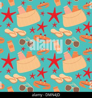 Seamless beach accessories pattern Stock Vector