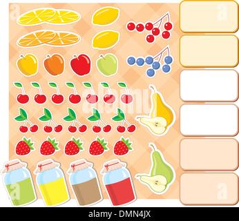 Scrapbook elements with fruits and jam. Stock Vector