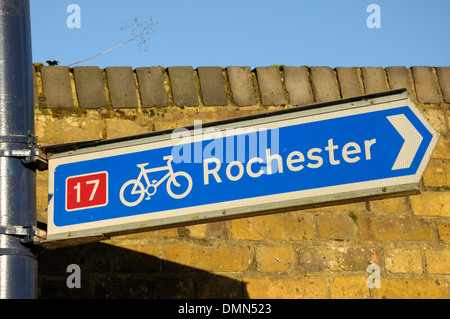 Maidstone, Kent, England, UK. Road sign - cycle path to Rochester Stock Photo