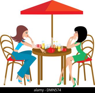 Two young woman in cafe Stock Vector