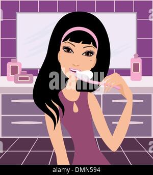 Young woman brushes teeth Stock Vector