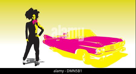 Asian girl with car Stock Vector