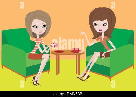 Two young women talk in armchairs Stock Vector