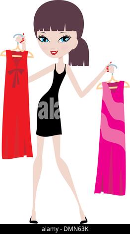 Young woman with hangers on a white background Stock Vector
