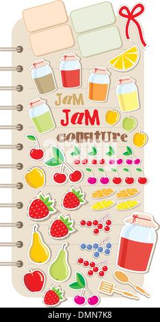 Scrapbook elements with fruit and jam. Stock Vector