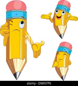 Pencil Character facial expressions Stock Vector