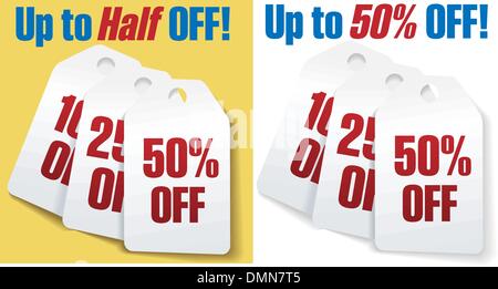 Discount price tags 50 percent off sale Stock Vector