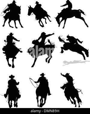 Horse rodeo silhouettes. Vector illustration Stock Vector