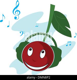 Cherry In Headphones Listening Music Stock Vector