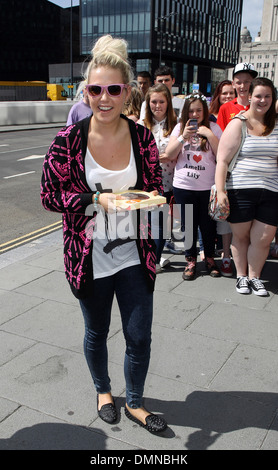 Amelia Lily meets fans outside Juice FM studios in Liverpool while out promoting her debut single 'You Bring Me Joy' Liverpool Stock Photo