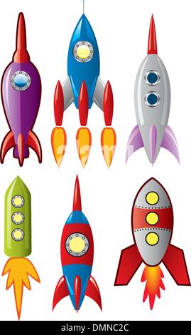 vector set of stylized space retro rocket ships Stock Vector