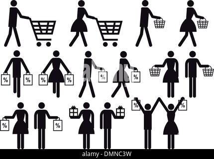 shopping people, vector icon set Stock Vector