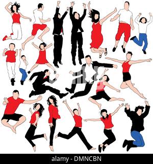 20 Vector Jumping People Silhouettes Stock Vector