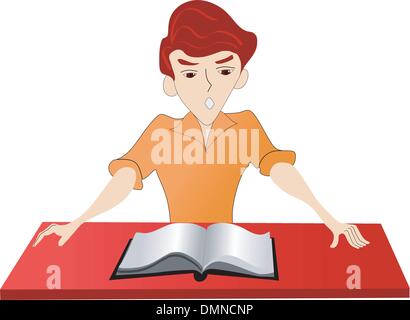 Boy is reading a book with enthusiasm Stock Vector