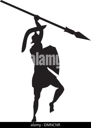 silhouette of ancient Greek warrior on white Stock Vector