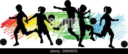 Kids Boys and Girls Soccer Silhouettes Stock Vector