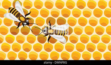 vector working bees on honeycells Stock Vector