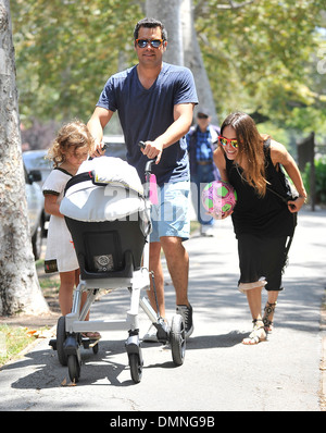 Jessica Alba husband Cash Warren and daughter Honor Marie Warren enjoying a family day at park Los Angeles California - Stock Photo