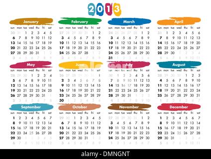 2013 calendar - sundays first Stock Vector