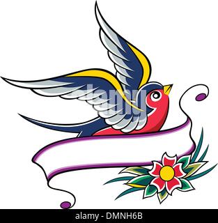 swallow vintage tattoo Stock Vector