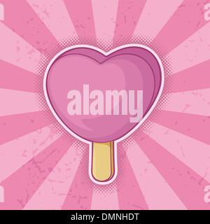 Heart shaped pink ice cream stick Stock Vector