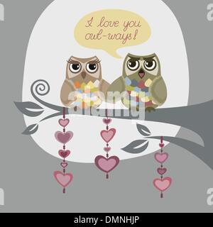 I love you always illustration with two owls Stock Vector