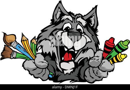 Happy Preschool Wolf Mascot Cartoon Vector Image Stock Vector