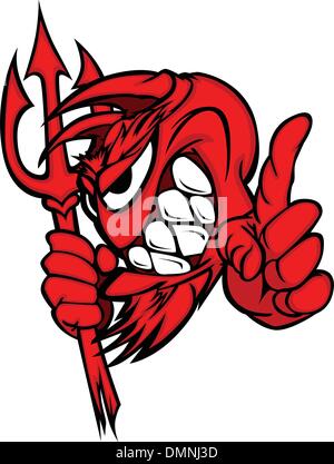 Demon Mascot Head with Pitchfork Vector Cartoon Stock Vector