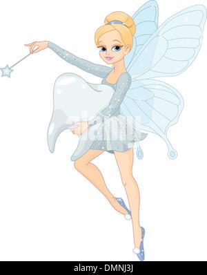 Cute Tooth Fairy flying with Tooth Stock Vector