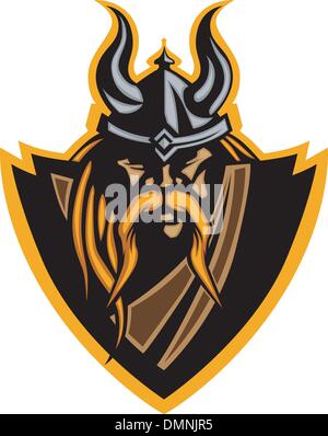 Viking Mascot Vector Graphic with Horned Helmet Stock Vector