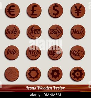 dark wooden icon set with different signs Stock Vector