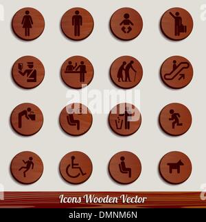 dark wooden icon set with different signs Stock Vector
