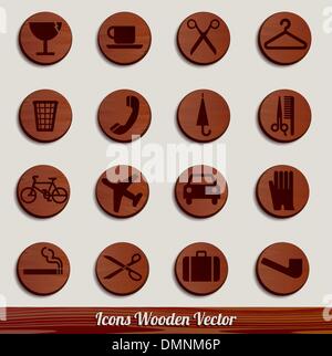 dark wooden icon set with different signs Stock Vector