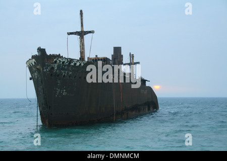 Greek Ship At Sunset in Kish Island. Stock Photo