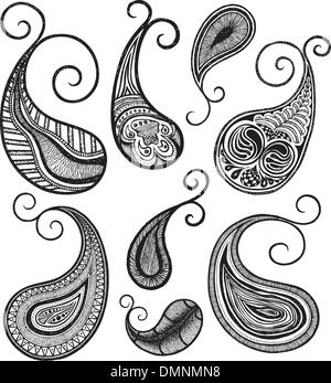 Paisley line drawing ornate floral design element with a large flower ...