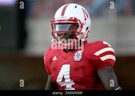Oct. 17, 2009 - Lincoln, Nebraska, U.S - 17 October 2009: Nebraska safety Larry Asante reacts to a Husker penalty during the second half of Saturday's game at Memorial Stadium in Lincoln, NE. Texas Tech defeated Nebraska 31-10. (Credit Image: © Michelle Bishop/Southcreek Global/ZUMApress.com) Stock Photo