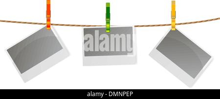 photos at the rope with clothespins Stock Vector