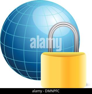 blue globe and golden padlock Stock Vector