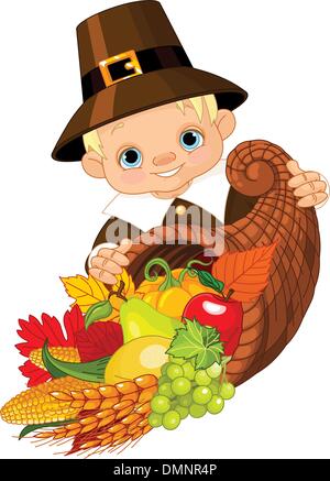 Pilgrim with cornucopia Stock Vector