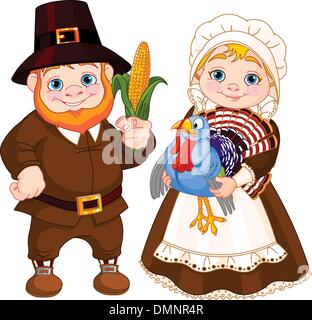 Cute Pilgrims Couple Stock Vector