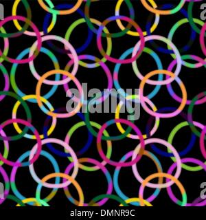 Seamless black pattern with colorful rings Stock Vector