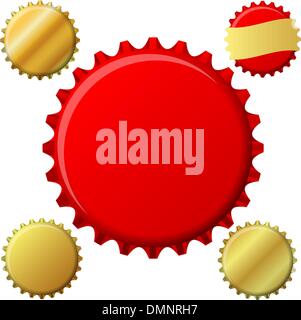 Bottle cap set in red and gold Stock Vector
