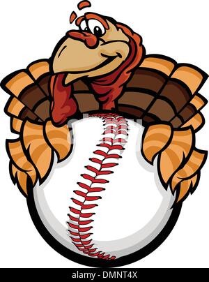 Baseball or Softball Happy Thanksgiving Holiday Turkey Cartoon V Stock Vector