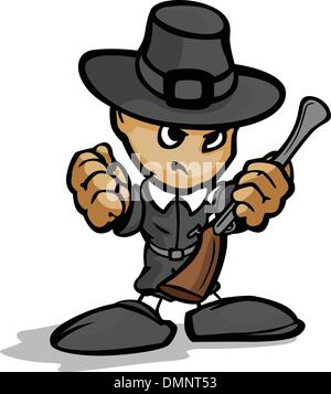 Tough Guy Pilgrim with Gun and Hat Vector Graphic Stock Vector