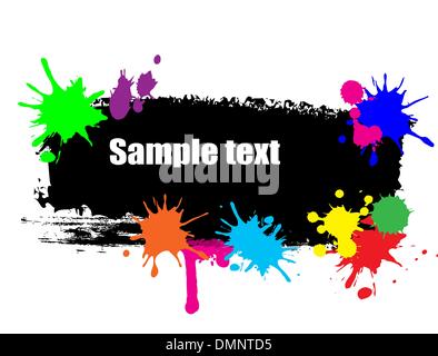Black banner with colored blots Stock Vector