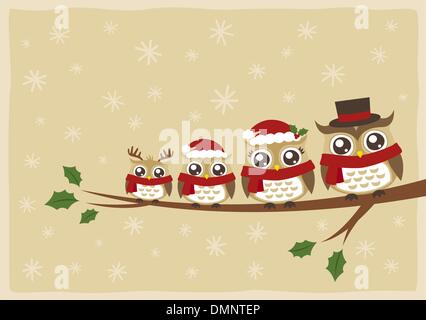 owl family christmas greeting Stock Vector