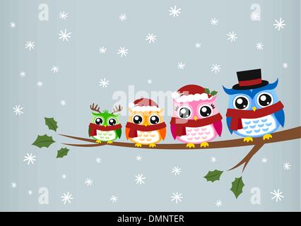 owl family christmas greeting Stock Vector