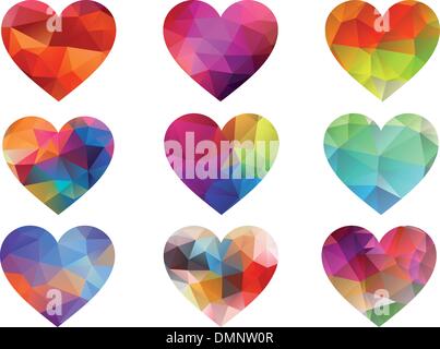 colorful hearts with geometric pattern, vector Stock Vector
